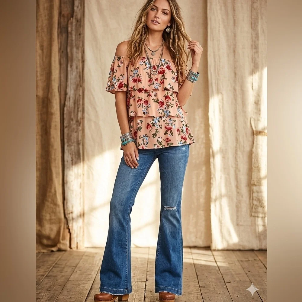 Last One: Blush Floral 3-Tier Ruffle Top BRAND NEW - Picture 2 of 7